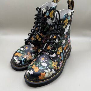 Dr Martens 1460 Floral Print Lace Up Combat Boots Women US Size 6